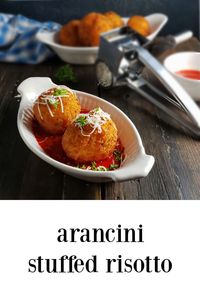 Arancini Stuffed Risotto Balls - they'll be your signature item everyone wants! Once you start, there will be no stopping, they're that good.

#Arancini #AranciniStuffedRisottoBalls #ArancinidiRiso #LeftoverRisotto via @frugalhausfrau