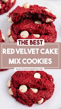 Soft and gooey red velvet cake mix cookies covered in powdered sugar. This will become one of your favorite holiday cookie recipes to make each season!