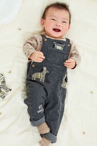 Buy Grey Zebra Appliqué 2 Piece Baby Denim Dungarees And Bodysuit Set (0mths-2yrs) from the Next UK online shop