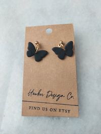 Black butterfly polymer clay earrings by Hawker Design Co