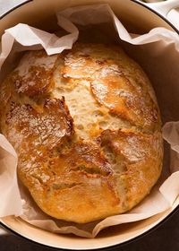 Artisan style no knead bread in a dutch oven, fresh out of the oven