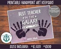 Teacher Appreciation Handprint Gift Best Teacher in the Galaxy Hands Down Hand Print Art Keepsake Craft Preschool Teachers Card Outer Space