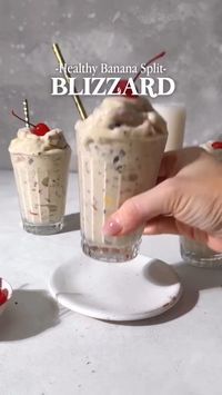 Healthy Banana Split Blizzard (DQ Copycat) 🍌🍨 (via: @healthylittlepeach)  ✨Banana Split Blizzard✨ - 3 ripe bananas, peeled, sliced, and frozen - 3 tablespoons coconut milk -2 tsp vanilla extract -1-2 tbsp honey -3/4 cup chopped frozen strawberries (add more if desired) -1/2 cup chopped frozen pineapple (add more if desired) -1/2 cup chopped chocolate (dairy-free, milk or dark)  Follow @makehealthyfoodrecipes to discover delicious & healthy recipes for every meal 😋😋