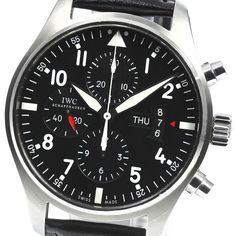 IWC SCHAFFHAUSEN Pilot watch IW377701 Chronograph day-date AT Men's_753004 Product Details Brand IWC SCHAFFHAUSEN Model Pilot watch Gender Men's Material Stainless Steel / leather Dial color black Movement Automatic Ref Number IW377701 Serial Number 512**** Functions Day date、Chronograph、Small seconds Accessories Guarantee(card)、Operating Instructions、backle Case size About 43mm (1.7inch) (not including the crown) Wrist size About 21cm (8.3 inch) Lugs width 21mm(0.8 inch) Frequency 28800 Keeping time -4 sec/day(measured value) Guarantee information 2013/06/13 State of the wound Glass some light scratch (The entire , coating ) Case Light scratch(The entire ) Bezel some light scratch, small wound(The entire ) Belt/Bracelet No damage(Inside ) Hand Little damage Dial Little damage Others Acces Classic Black Chronograph Watch, Classic Leather Chronometer Watch, Modern Leather Watch With Chronometer, Formal Leather Chronograph Watch With Analog Display, Designer Watches With Analog Display And Round Dial, Designer Analog Watch With Round Dial, Designer Analog Display Watch, Silver Chronograph Watch With Rectangular Leather Dial, Silver Leather Chronograph Watch With Rectangular Dial