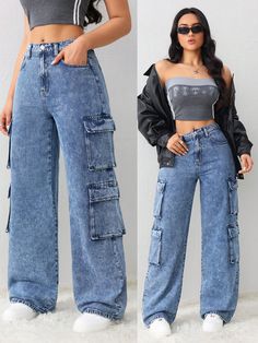 Women's Jeans Casual Loose Straight Cargo Pants Blue Women's Jeans Tall Women Pants Women Overalls Cargo Women Jeans Baggy Jeans Race Car Driver Fall Clothes Thanksgiving Medium Wash Casual   Denim Plain Wide Leg Non-Stretch Winter,Fall/Winter Women Clothing, size features are:Bust: ,Length: ,Sleeve Length: Cargo Women, Baggy Cargo Jeans, Women Overalls, Straight Cargo Pants, Baggy Jeans For Women, Jeans For Tall Women, Cargo Pants For Women, Jeans Tall, Blue Cargo Pants