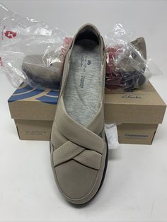 Clarks, Sillian Star Women Shoes Size 8. Condition is "New with box". Shipped with USPS Priority Mail. Casual Slip-on Walking Shoes With Almond Toe, Casual Almond Toe Slip-on Walking Shoes, Beige Round Toe Slip-ons With Arch Support, Casual Slip-ons With Removable Insole And Almond Toe, Casual Closed Toe Heels With Cushioned Footbed, Casual Slip-on Synthetic Heels, Casual Slip-on Heels With Textured Sole, Casual Leather Low-top Heels, Beige Slip-on Synthetic Walking Shoes