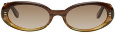 Handcrafted oval tortoiseshell cellulose acetate-frame sunglasses in brown. · CE- and UKCA-certified · Gradient brown lenses · 100% UVA/UVB protection, Category 2 · Integrated nose pads · Logo hardware at temples · Exposed core wires · Includes leather pouch · Size: 53.19 135 Supplier color: Brown gradient Brown Acetate Cat Eye Sunglasses With Polarized Lenses, Classic Brown Oval Sunglasses, Classic Brown Acetate Cat Eye Sunglasses, Classic Brown Cat Eye Sunglasses In Acetate, Elegant Brown Oval Sunglasses, Brown Acetate Sunglasses With Uva Protection, Gradient Brown, Vintage Eyeglasses, Cellulose Acetate