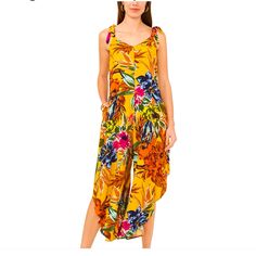 Msk New Floral Jumper Halter Top Asymmetrical Leg Jumpsuit Size Medium Floral Jumper, Floral Tie, Vince Camuto, Halter Top, Blue Yellow, Pant Jumpsuit, Jumpsuit Romper, Jumper, Pants For Women