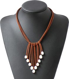 Long Natural White Freshwater Pearls Leather Necklace Multi Strand Costume Jewel | eBay Cord Necklace Ideas, Diy Necklace Designs, Suede Cord Necklace, Leather Cord Jewelry, Handmade Leather Jewelry, Leather Pearl Necklace, Jewlery Necklace, Leather Jewelry Diy, Weird Jewelry