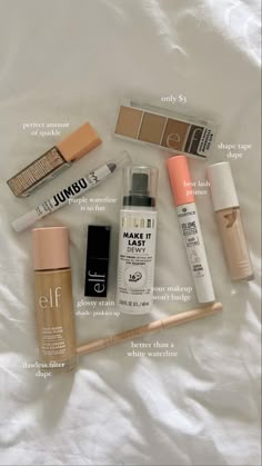 Makeup With 3 Products, Makeup Drugstore Products, Makeup Staples Products, Affordable Makeup Must Haves, Pretty Make Up Packaging, Make Up Must Haves Products 2023, Aesthetic Drugstore Makeup, Makeup Bag Must Haves, Best Makeup Drugstore