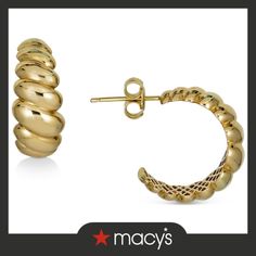 in stock Macy's Classic 14k Gold Hoop Earrings, 14k Yellow Gold Hoop Earrings For Anniversary, Modern Yellow Gold Semi-circle Jewelry, Elegant Yellow Gold Semi-circle Jewelry, Modern Semi-circle Yellow Gold Jewelry, Macy's Polished 14k Gold Earrings, Macy's 14k Gold Hoop Earrings For Formal Occasions, Macy's 14k Gold Polished Earrings, Macy's 14k Gold Formal Hoop Earrings