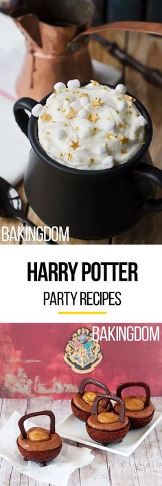 harry potter party recipe is shown in the middle of two pictures, with text overlaying