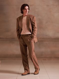 Editor's NotesThe set pants with camel jacket. Luxurious color and fabric are features.- Zipper closure- 2 Tucks at the front- Straight fit- Camel color- Pockets at the sideMeasurements (in.)M/L/XL/2XL- Waist: 33.46 in. / 35.43 in. / 37.40 in. / 38.38 in.- Hip: 43.30 in. / 45.27 in. / 47.24 in. / 48.22 in.- Front rise: 11.61 in. / 11.92 in. / 12.24 in. / 12.55 in.- Thigh: 26.06 in. / 27.04 in. / 28.03 in. / 29.01 in.- Hem: 9.09 in. / 9.56 in. / 10.03 in. / 10.51 in.- Total length: 41.73 in. / 42 Casual Brown Suit With Welt Pockets, Brown Suit For Business Casual In Fall, Tailored Brown Pants For Winter, Casual Brown Suit With Pockets, Tailored Brown Pantsuit For Fall, Tailored Brown Pants For Workwear, Tailored Brown Pants For Business Casual, Brown Winter Business Bottoms, Brown Business Bottoms For Winter