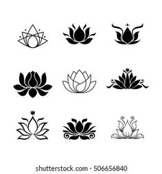 black and white lotus flower icon set on white background stock photo, images and royalty