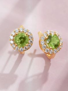 Bông tai Vàng 14K Đá quý tự nhiên Peridot 7mm | AME Jewellery Round Peridot Jewelry With Halo Setting, Yellow Gold Peridot Jewelry With Halo Setting, Green Halo Design Round Jewelry, 14k Gold Green Halo Design Jewelry, 14k Gold Green Halo Jewelry, 15th Wedding Anniversary, Leo Zodiac Sign, Year Of The Monkey, Buddha Jewelry