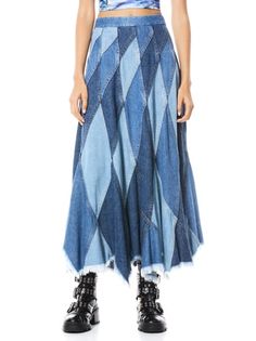 Skirts | Alice And Olivia Happy Go Lucky, Pink Jumpsuit, Alice And Olivia, Denim Patchwork, Tie Dye Skirt, Diy Clothes, Midi Length, Denim Dress, Maxi Skirt