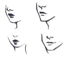 the silhouettes of three women's faces are drawn in black ink on white paper