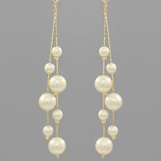 These Drop Earrings Feature Round Pearl Links And Chains, Crafted From Faux Pearls And Brass, With A Gold-Dipped Finish, A Post Closure, And Measuring 3 1/2 Inches In Length. Gold Jewelry Hoco, White Pearl Chain Linear Earrings For Party, Elegant White Chain Earrings, White Dangle Earrings With Pearl Chain, White Jewelry With Adjustable Chain For Evening, White Dangle Linear Earrings With Pearl Chain, White Dangle Chain Jewelry, Elegant White Earrings With Adjustable Chain, White Chandelier Earrings With Pearl Chain For Party