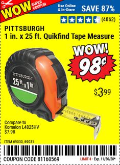 a coup for a tape measure is shown in the advertizer's advertisement