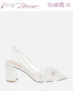 Bridal shoe Rehearsal Dinner Shoes Bride, Betsey Johnson Bridal Shoes, Designer Bridal Shoes, Betsey Johnson Heels, Shoes For Outdoor Wedding, Wedding Shoes Bride Comfortable, Bridal Shoes Block Heel, White Slingback Heels, Ethereal Garden Wedding