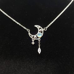 Spellbound Moon - Moonstone Necklace Chain Necklaces Mystical Silver Moonstone Necklace, Mystical White Moon-shaped Necklace, Silver Moon-shaped Magical Necklace, Silver Moon-shaped Crystal Necklace With Gemstone, Mystical Moon-shaped Crystal Necklace Gift, Jewelry Aesthetic, Metalsmithing Jewelry, Difficult Times, Stuff And Thangs