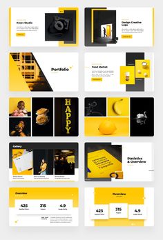 the yellow and black presentation is displayed in this graphic art work, with an image of a