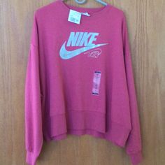 Never Worn Nike Waisted Sweatshirt Very Soft. Color Is Dark Salmon With Silver Emblem Nike Team-colored Fan Apparel Sweatshirt, Nike Red Crew Neck Sweatshirt, Nike Sports Season Crew Neck T-shirt, Nike Red Sportswear Sweatshirt, Nike Orange Crew Neck T-shirt, Colorful Sweatshirt, Salmon Color, New Nike, Nike Women