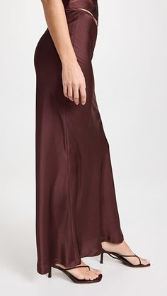 Lioness Hudson Satin Maxi Skirt | SHOPBOP Fitted Satin Lined Skirt, Fitted Satin Skirt With Lining, Satin Lined Skirt For Date Night, Fitted Satin Finish Bottoms, Chic Fitted Satin Finish Bottoms, Chic Fitted Bottoms With Satin Finish, Fitted Party Bottoms With Bias Cut, Silk Fitted Asymmetrical Skirt, Fitted Silk Asymmetrical Skirt