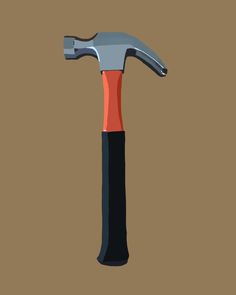 a hammer with an orange handle and black tip is shown in the image on a brown background