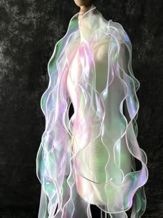 Transparent Symphony Waves Gradient Pleated Lotus Leaf Lace - Etsy Thailand Jellyfish Fashion, Jellyfish Halloween, Jellyfish Costume, Fish Costume, Iridescent Dress, Water Fairy, Collar Sweatshirt, Mermaid Aesthetic, Cuff Jewelry