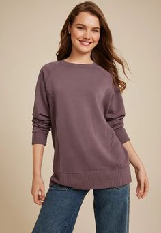 Willowsoft Sweatshirt Cozy Fit Cotton Tops With Ribbed Neckline, Cotton Tops With Ribbed Neckline And Cozy Fit, Product Description