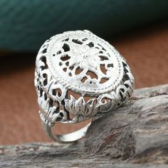 Artisan Handcrafted Ring Made Of Pure 925 Sterling Silver Nickel Free Tgw 4.86 Sterling Silver Spiritual Filigree Ring, Spiritual Sterling Silver Round Filigree Ring, Spiritual Sterling Silver Filigree Ring, Silver Artisan Rings With Intricate Design, Artisan Silver Rings With Intricate Design, Hallmarked Silver Oval Flower Ring, Silver Oval Hallmarked Flower Ring, Silver Oval Flower Ring Hallmarked, Silver Engraved Flower Ring Gift