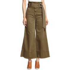 Never Worn So These Are In Excellent Condition! 100% Cotton Flared Wide Leg Cropped Pant Style High Waisted Frayed Edges Bottom Hem Includes D-Ring Belt Olive Pants, Brown Trousers, Womens Khakis, Cinq A Sept, Pants Women Fashion, Wide Leg Cropped Pants, Cropped Trousers, Casual Street Style, High Waisted Denim