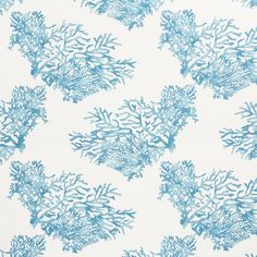 a blue and white wallpaper with corals on it