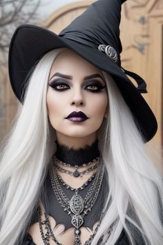 Black And White Witch Costume, Which Halloween Makeup, Women’s Halloween Make Up Ideas, Womens Witch Makeup, Witch Hair And Makeup Halloween, Witch’s Makeup, Blonde Witch Makeup, Witch Makeup Creepy, Witch Photoshoot Makeup