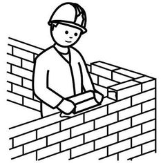 a man is working on a brick wall