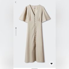 Linen Blend Dress With V-Neck Cut And Short Sleeves. I Missed The Return Shipping Date. This Is Brand New In The Packaging Still. Scarf Print Dress, Mango Dress, Dress With Buttons, Black Floral Dress, Ecru Color, Linen Midi Dress, Turtleneck Sweater Dress, Printed Wrap Dresses, Striped Midi Dress