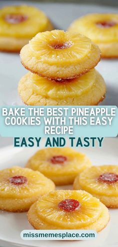 Looking for a new baking adventure? Try this easy recipe for the best pineapple cookies you've ever tasted! These pineapple upside sugar cookies are not only delicious but also incredibly simple to whip up. Featuring fresh pineapple, granulated sugar, and a hint of vanilla, this recipe creates cookies that are soft, chewy, and bursting with flavor. Perfect for sharing with friends or enjoying as a special treat, these cookies are sure to become a family favorite. Upside Down Pineapple Cookies, Hawaiian Cookies Recipes, Pineapple Upside Down Sugar Cookies, Pineapple Cookies Recipes, Simple Cookie Recipe 3 Ingredients, Desserts With Pineapple, Pineapple Recipes Dessert, Pineapple Upside Down Cookies, Christmas Cookies And Treats