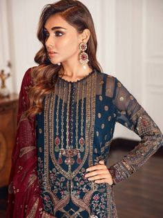 Brand: JazminCollection: Unstitched Festive Chiffon Collection 2021Fabric: Chiffon Embroidered Chiffon Front Embroidered Chiffon Back Embroidered Front & Back Borders Embroidered Chiffon Sleeves Embroidered Chiffon Sleeves Borders Embroidered Organza Dupatta Embroidered Trouser Patches Dyed Raw Silk Trouser Jazmin Festive Chiffon Collection 2021 Authenticity Guaranteed – 100% Original Brand. 3 Days Return Policy T&C apply. International Delivery. Faisal Fabrics Store Online offers Biggest range Lace Dress Design, Embroidered Suit, Chiffon Sleeves, Chiffon Collection, Embroidered Chiffon, Embroidered Sleeves, Pure Chiffon, Embroidered Border, Embroidered Dupatta