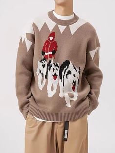 This Sled Dogs Jacquard Sweater is perfect for keeping warm during cold winters. Crafted from high quality fabric, the sweater features a jacquard pattern of sled dogs for a cozy, festive feel.🎄🎁
Material: 100% Nylon.
Clothing details: Sled Dogs.

SIZE GUIDE Casual Winter Sweater For Outdoors, Beige Jacquard Knit Casual Outerwear, Casual Beige Jacquard Knit Outerwear, Beige Winter Sweater For Streetwear, Casual Outerwear With Graphic Print For Winter, Casual Graphic Print Outerwear For Winter, Winter Jacquard Knit Sweater For Streetwear, Outdoor Cotton Sweater For Winter, Casual Christmas Sweater For Cold Weather