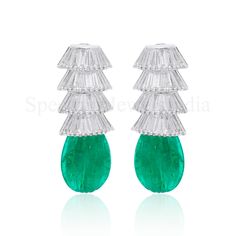 Zambian Emerald Carving Drop Earrings H/SI Baguette Diamond Solid 18k White Gold Carved Emerald Earrings, Carved Emerald, Zambian Emerald, Emerald Earrings, Christmas Jewelry, Baguette Diamond, Dream Jewelry, Diamond Gemstone, Baguette