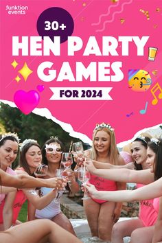 hen party games for 2014 with girls in pink bathing suits toasting champagnes and smiling