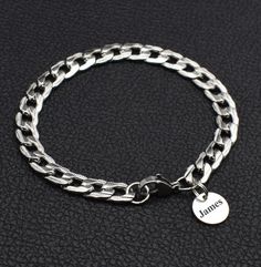 Personalized gifts such as a link chain bracelet are a thoughtful gift for him. Crafted from high-quality silver stainless steel, this chain bracelet features a sophisticated design that is both stylish and durable. Perfect for everyday wear or special occasions, this bracelet makes a great gift for yourself or a loved one. Add a touch streetwear style to your outfit with this sleek and modern accessory. 👉 Custom engraving on bracelets with a special message, whether it's initials, initials wit Personalized Silver Stainless Steel Chain Bracelet, Silver Chain Bracelet For Father's Day, Silver Stainless Steel Bracelets For Father's Day, Engraved Silver Stainless Steel Chain Bracelet, Father's Day Silver Stainless Steel Bracelets, Silver Engraved Chain Bracelet For Father's Day, Engraved Silver Chain Bracelet For Father's Day, Chain Bracelet Men, Initial Bracelets