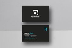 two black and blue business cards with the letter o on them, one is for coffee essentials