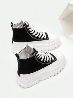 Black Shoes For Women 2024 Classy Aesthetic New Women's Thick-Soled Height-Increasing Casual Sports Shoes Outdoor Comfortable And Versatile Sneakers Student Lace Up Canvas Shoes Ladies Black Shoes Casual Outfits Black     Plain   Fall,Spring/Fall,All Women Shoes, size features are:Bust: ,Length: ,Sleeve Length: Trendy Black High-top Slip-on Sneakers, Lace-up Skate Shoes With Thick Bottom For Sports, Sports High-top Lace-up Sneakers With Thick Bottom, Trendy Black Lace-up High-top Sneakers, Trendy Black Chunky Sneakers With Thick Bottom, Sports Lace-up Wedge Sneakers With Thick Bottom, Black Wedge Sneakers With Thick Bottom For Streetwear, Sports Wedge Sneakers With Thick Bottom, Thick Bottom Lace-up Sneakers For Sports