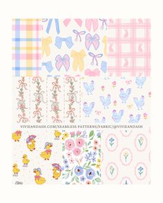 several different patterns and designs for wallpapers, including bows, hearts, flowers, birds