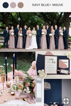 navy and pink wedding color palettes for the bridesmaid, groomsmid