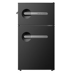 two black refrigerators side by side on a white background