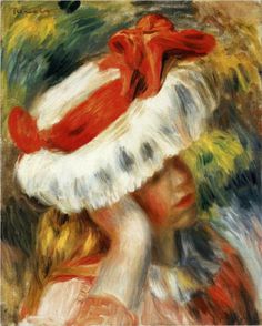 a painting of a woman wearing a red hat