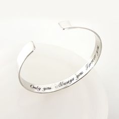 Personalized Secret Message Bracelet, hidden Engraved Sterling Silver Bracelet, Graduation gift, Date Cuff Bracelet, Gift for Her or Him, Birthday Gift This bracelet handcrafted of Sterling Silver 925. Gorgeous, personalized silver bracelet with a custom engraving. Choose this and other awesome personalized gifts at my shop! Size is adjustable: You can bend the cuff a little to open and close it on your wrist and it will stay in the shape you need. This is one of the bracelets personalized to be Personalized Silver Bracelets, Personalized Gold Bracelet, Personalized Cuff Bracelets, Secret Message Bracelet, Custom Cuff Bracelet, Silver Engraved Bracelet, Engraved Cuff, Personalized Leather Bracelet, Message Bracelet